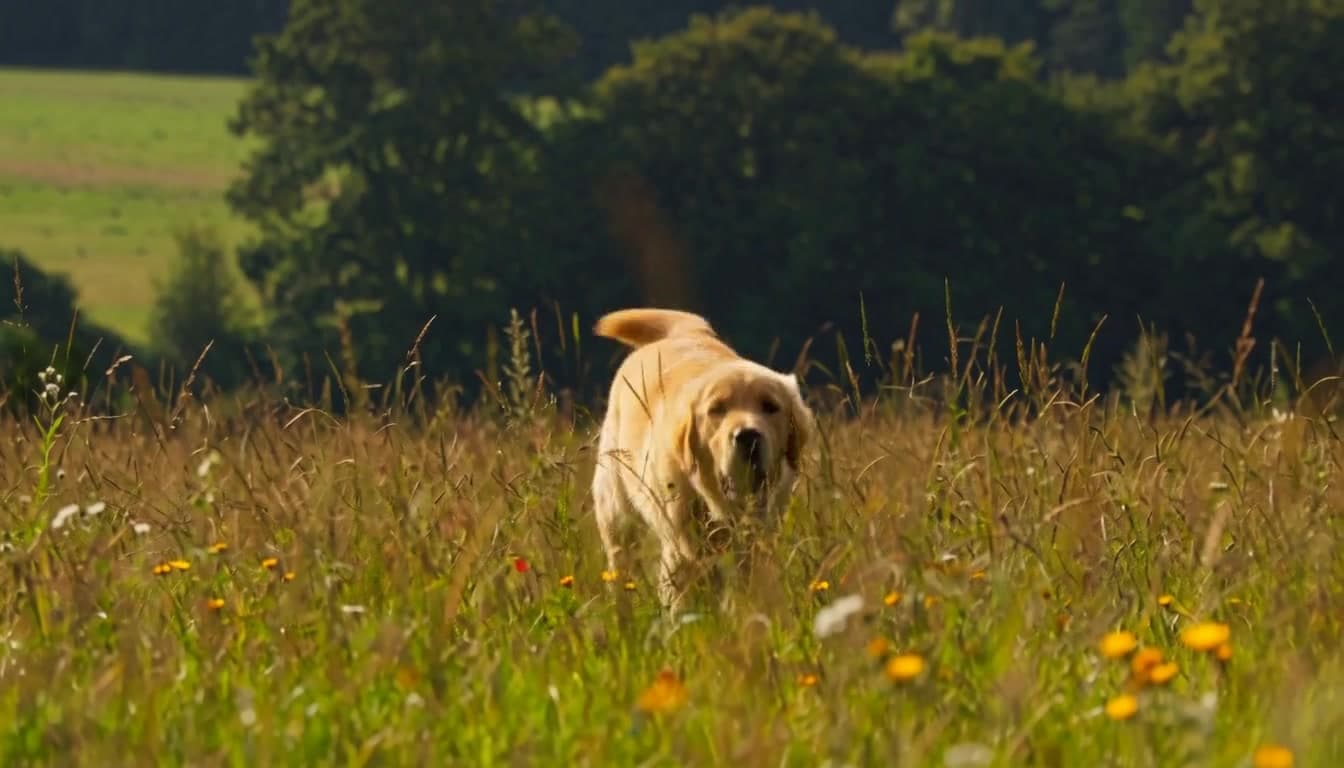 Golden retriever in a field from the H3 video with generated audio